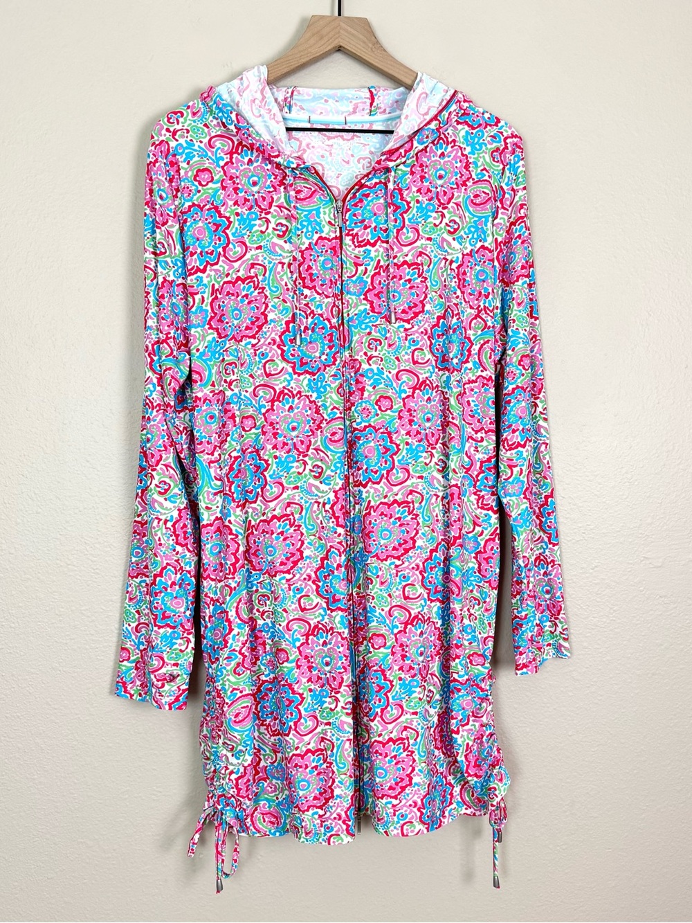 NEW Coolibar Wailea Swim Cover Up Zip Hooded Dress UPF 50 Floral Print Size XL